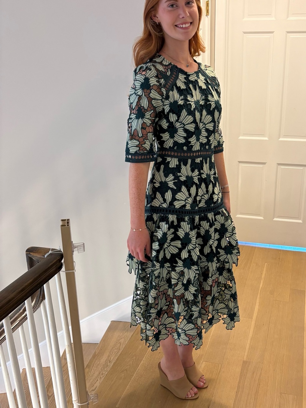 Green Floral Lace Midi Dress